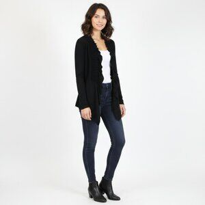 *LINE Ruffle Lapel Black Cardigan